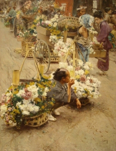 19世紀にRobert Frederick Blumが描いた江戸の花市場